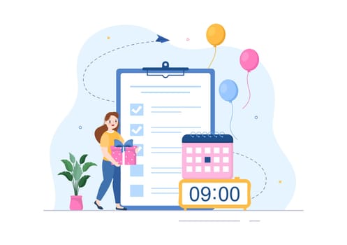 Event Planner Template Hand Drawn Cartoon Flat Illustration with Planning Schedule, Time Management, Business Agenda and Calendar Concept