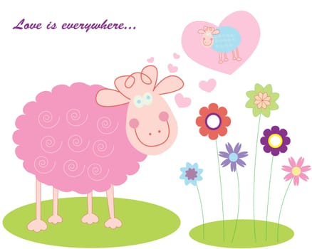 Vector illustration of sheep in love