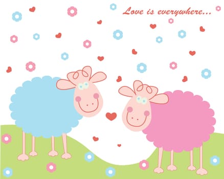 Vector illustration of sheep in love