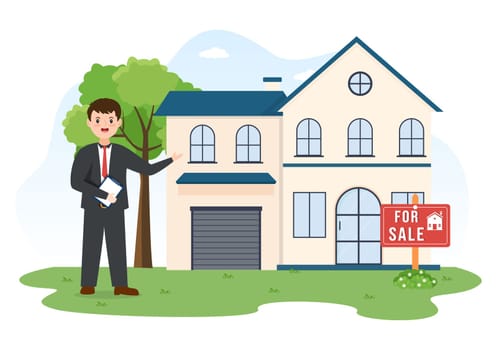 Land Broker Template Hand Drawn Cartoon Flat Illustration with Bridging Investors or Buyers and Sellers Agent for Buy, Rent and Sell Property