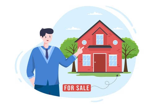 Land Broker Template Hand Drawn Cartoon Flat Illustration with Bridging Investors or Buyers and Sellers Agent for Buy, Rent and Sell Property