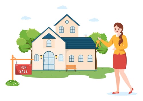 Land Broker Template Hand Drawn Cartoon Flat Illustration with Bridging Investors or Buyers and Sellers Agent for Buy, Rent and Sell Property