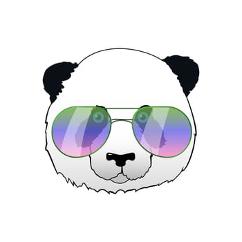 Hand drawn panda in sun glasses. Hipster vector panda bear illustration. Portrait with mirror sunglasses. Cool funny print for t-shirt or card.