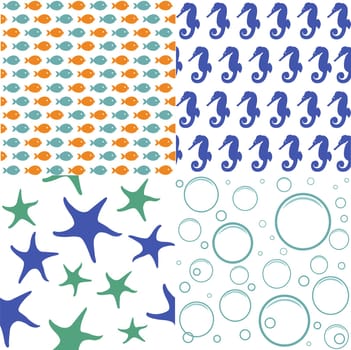 Sea seamless patterns, nautical design, marine elements