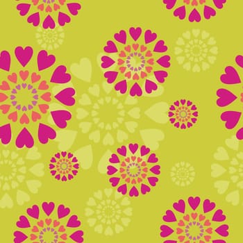 background with hearts and flowers on green