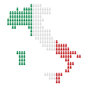Map of Italy in national colors composed of small icons of people