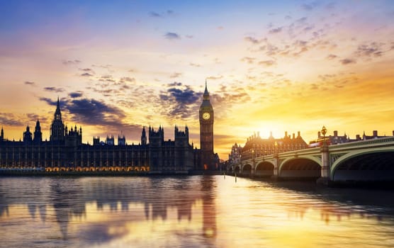 Big Ben and Houses of parliament at dusk, London, UK