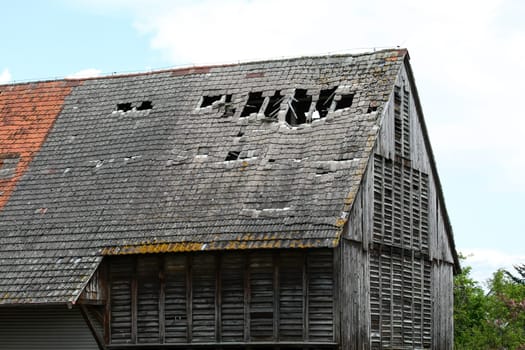 Barn roof after storm damage