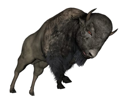 Bison charging isolated in white background - 3D render
