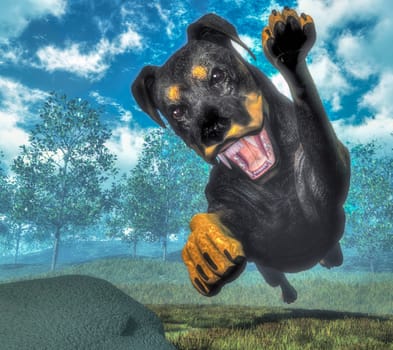 Rottweiller dog runnning in the nature - 3D render