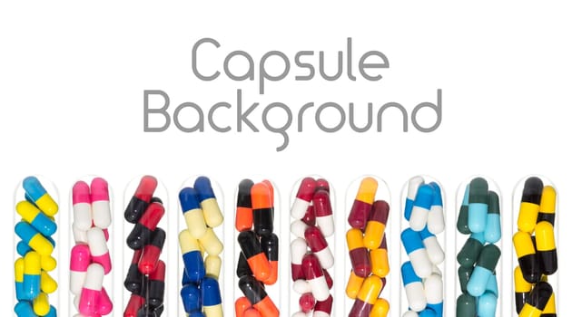Drug or pill or capsule in test tube background. Background for hospital or clinic or health or medical design