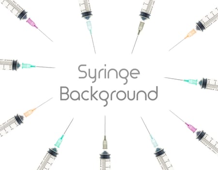 Five color needle or medical device isolated on white background on circle view. Medical background for hospital or clinic or health design.