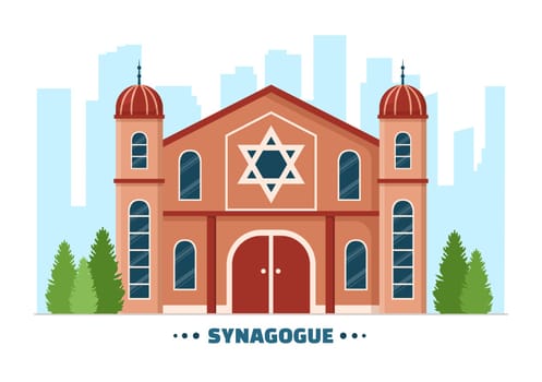 Synagogue Building or Jewish Temple with Religious, Hebrew or Judaism and Jew Worship Place in Template Hand Drawn Cartoon Flat Illustration