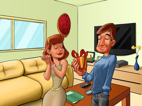 couple in love in the middle of living room