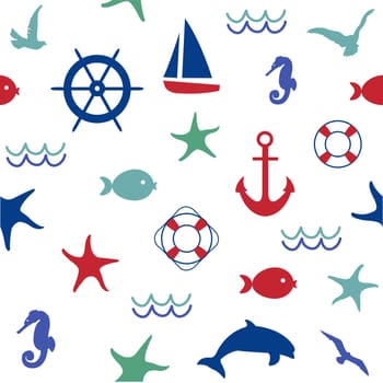 Cute marine life seamless pattern