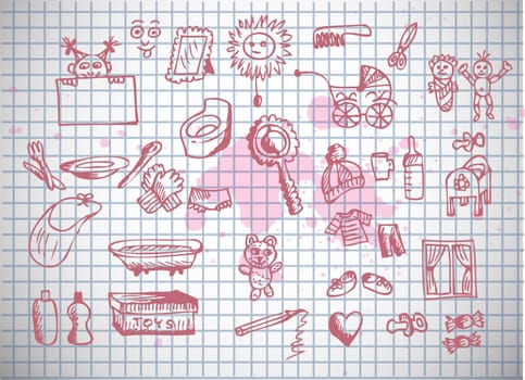 small baby icons isolated on the old paper