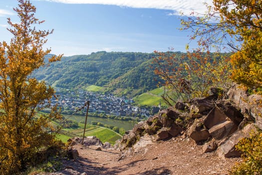 Moselle River in Germany, view of Bremm village in the Mosel river valley, Germany