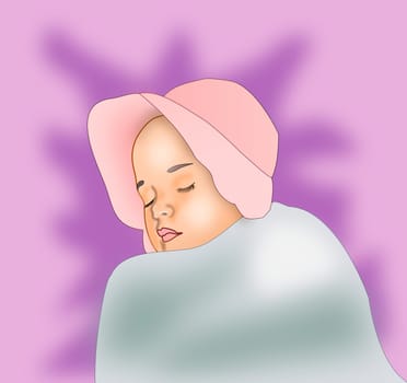 A sleeping baby girl with a pink bonnet.