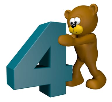 teddy pushes number four - 3d illustration