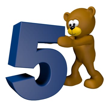 teddy pushes number five - 3d illustration