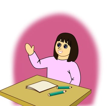 A girl sitting at a school desk.