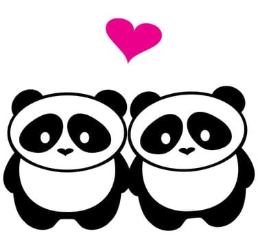 Vector illustration of cute panda bears in love silhouette. Logo design template. Funny lazy Panda animal icon logotype concept.