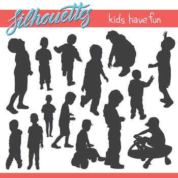 Vector silhouettes of kids and children. Kids in the park