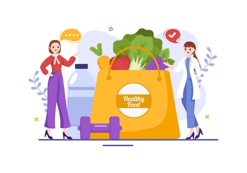 Nutrition Store with Dietary Supplement of Vitamins and Minerals such as Fresh Fruit or Vegetables Template Hand Drawn Cartoon Flat Illustration
