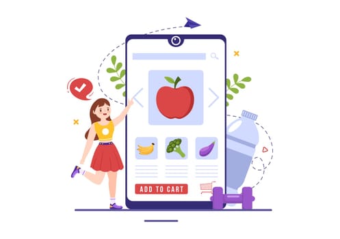 Nutrition Store with Dietary Supplement of Vitamins and Minerals such as Fresh Fruit or Vegetables Template Hand Drawn Cartoon Flat Illustration