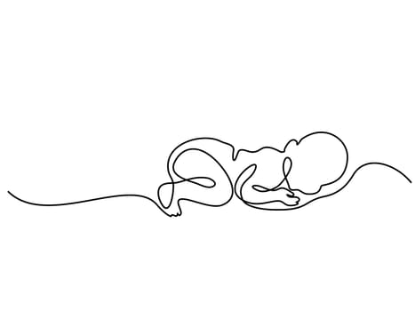 Continuous line drawing. Cute baby is lying on the white background. Vector illustration. Concept for logo, card, banner, poster, flyer