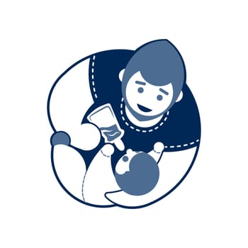 father keeps the baby and feeds him from the bottle. Monochrome emblem of parent care. Flat Illustration for logo, sign, simbol You can use product design for babies and parents, for invitations and congratulations on your father s day. Isolated object on white.