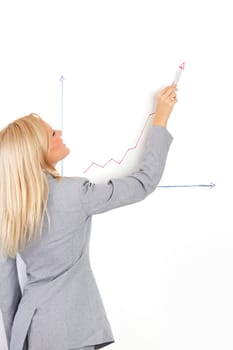 business woman draws a graph on the wall