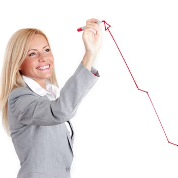 business woman draws on the glass