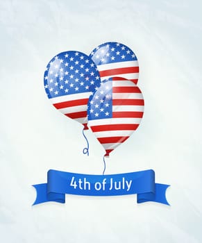 Balloons colored as flag USA with 4th July banner. Vector background for Independence day USA
