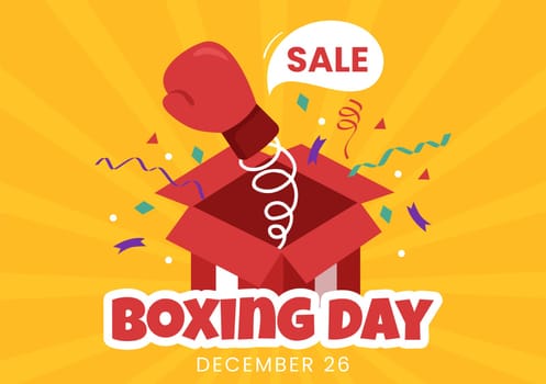 Boxing Day Sale Template Hand Drawn Cartoon Flat Illustration with Glove and Gift Box for Promotion or Shopping Concept