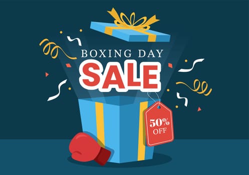 Boxing Day Sale Template Hand Drawn Cartoon Flat Illustration with Glove and Gift Box for Promotion or Shopping Concept