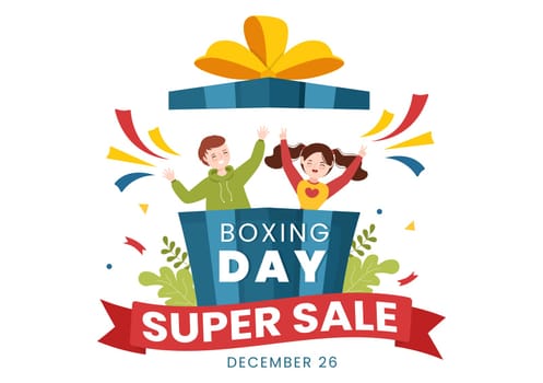 Boxing Day Sale Template Hand Drawn Cartoon Flat Illustration with Glove and Gift Box for Promotion or Shopping Concept