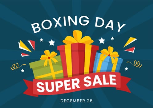 Boxing Day Sale Template Hand Drawn Cartoon Flat Illustration with Glove and Gift Box for Promotion or Shopping Concept