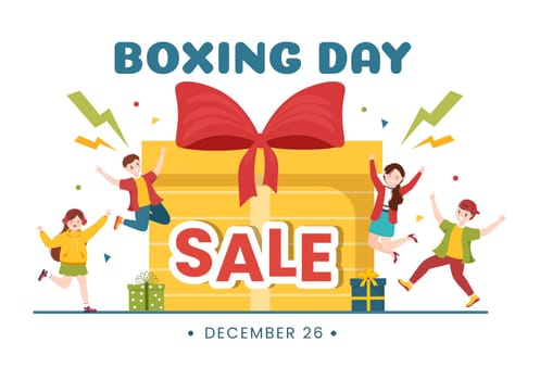 Boxing Day Sale Template Hand Drawn Cartoon Flat Illustration with Glove and Gift Box for Promotion or Shopping Concept