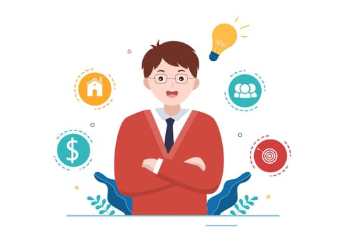 Life Coach for Consultation, Education, Motivation, Mentoring Perspective and Self Coaching in Template Hand Drawn Cartoon Flat Illustration