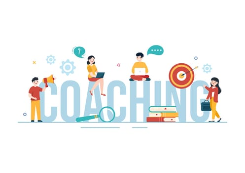Life Coach for Consultation, Education, Motivation, Mentoring Perspective and Self Coaching in Template Hand Drawn Cartoon Flat Illustration