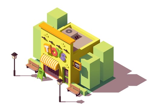 Vector isometric toy store with signboard and awning