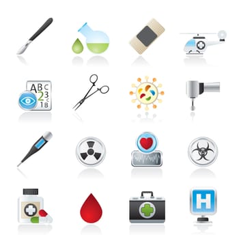 Medicine and hospital equipment icons - vector icon set