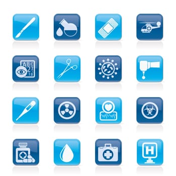 Medicine and hospital equipment icons - vector icon set