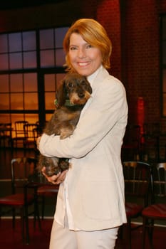 Bettina Boettinger with Dachshund Dame Finchen,Koelner Treff (eps. 344),WDR Studio BS2,Koeln,22.05.2015