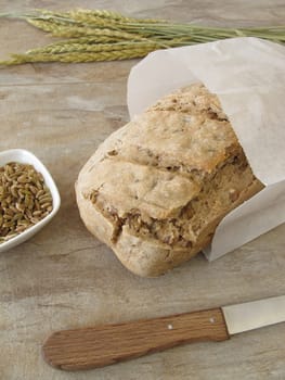 Homemade green seed bread in a butterbread bag