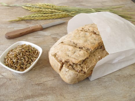Homemade green seed bread in a butterbread bag