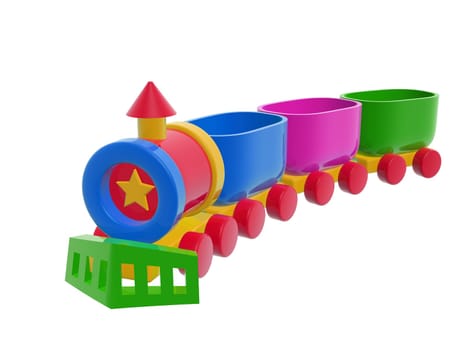 colorful toy freight train isolated on white background