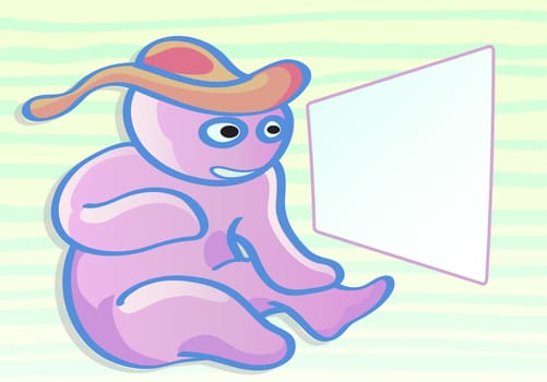 illustration of funny purple doll and blank space for text