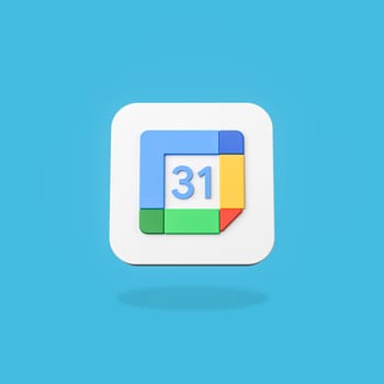 Google Calendar App Icon 3D Shape Isolated on Flat Blue Background with Shadow 3D Illustration